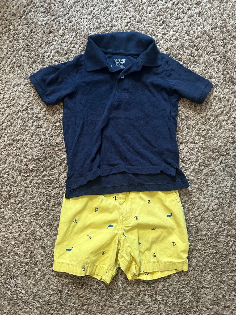 The Children's Place Navy Polo with Yellow Nautical Shorts